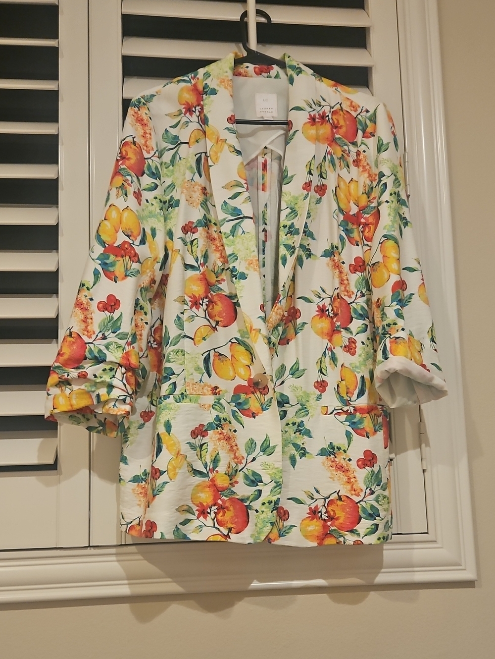 Lauren Conrad White Blazer With Adorable Fruit Print.